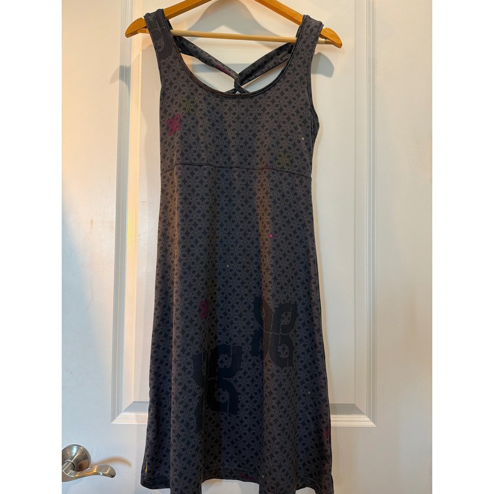 Lole Womens Active Dress Grey Geometric Strappy Back Built-in Bra Size M